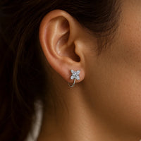 Crystal Petal Mini Hoop Earring — 925 Hallmarked Pure Silver Hoops with Floral Sparkle
