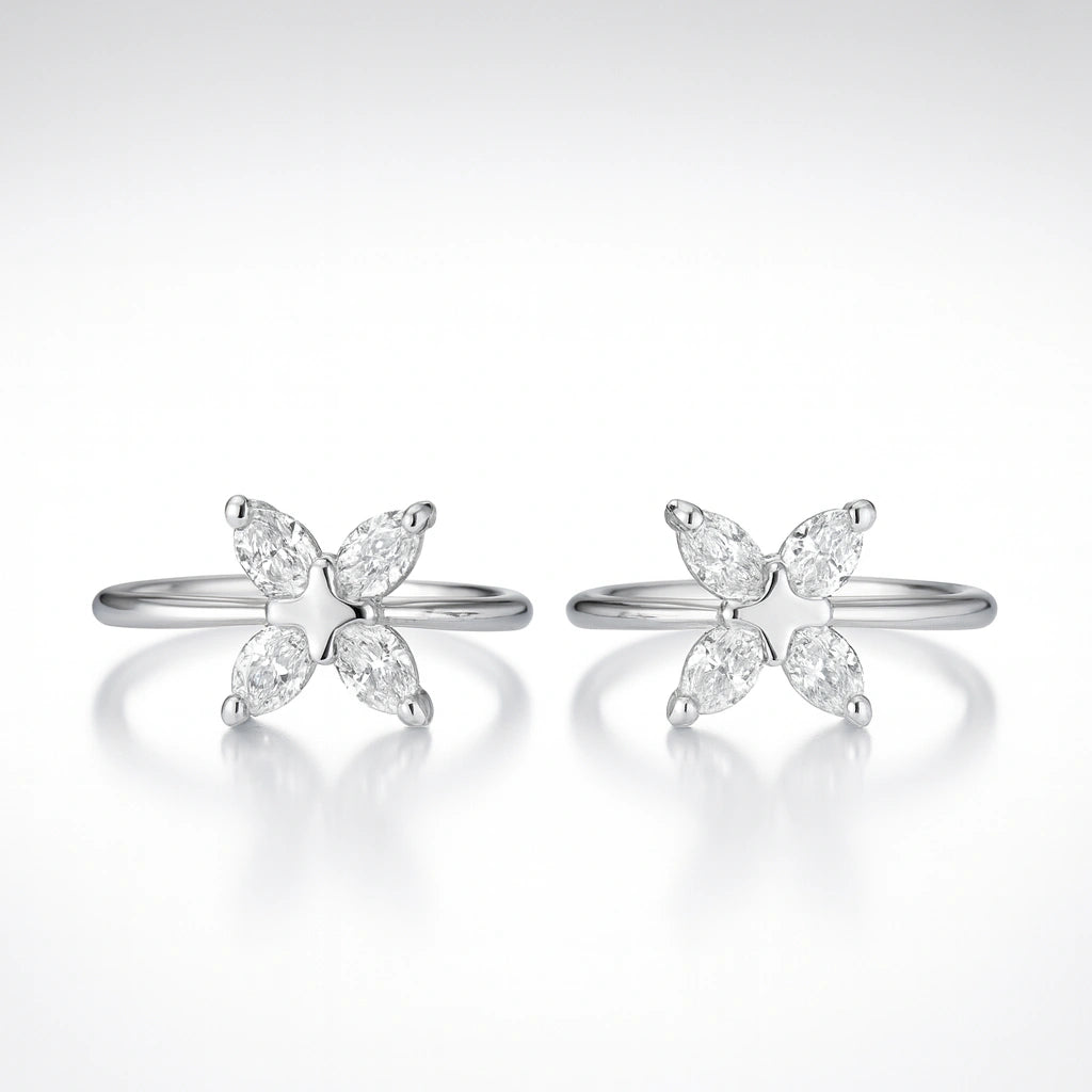 Crystal Petal Mini Hoop Earring — 925 Hallmarked Pure Silver Hoops with Floral Sparkle