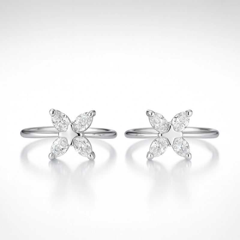 Crystal Petal Mini Hoop Earring — 925 Hallmarked Pure Silver Hoops with Floral Sparkle