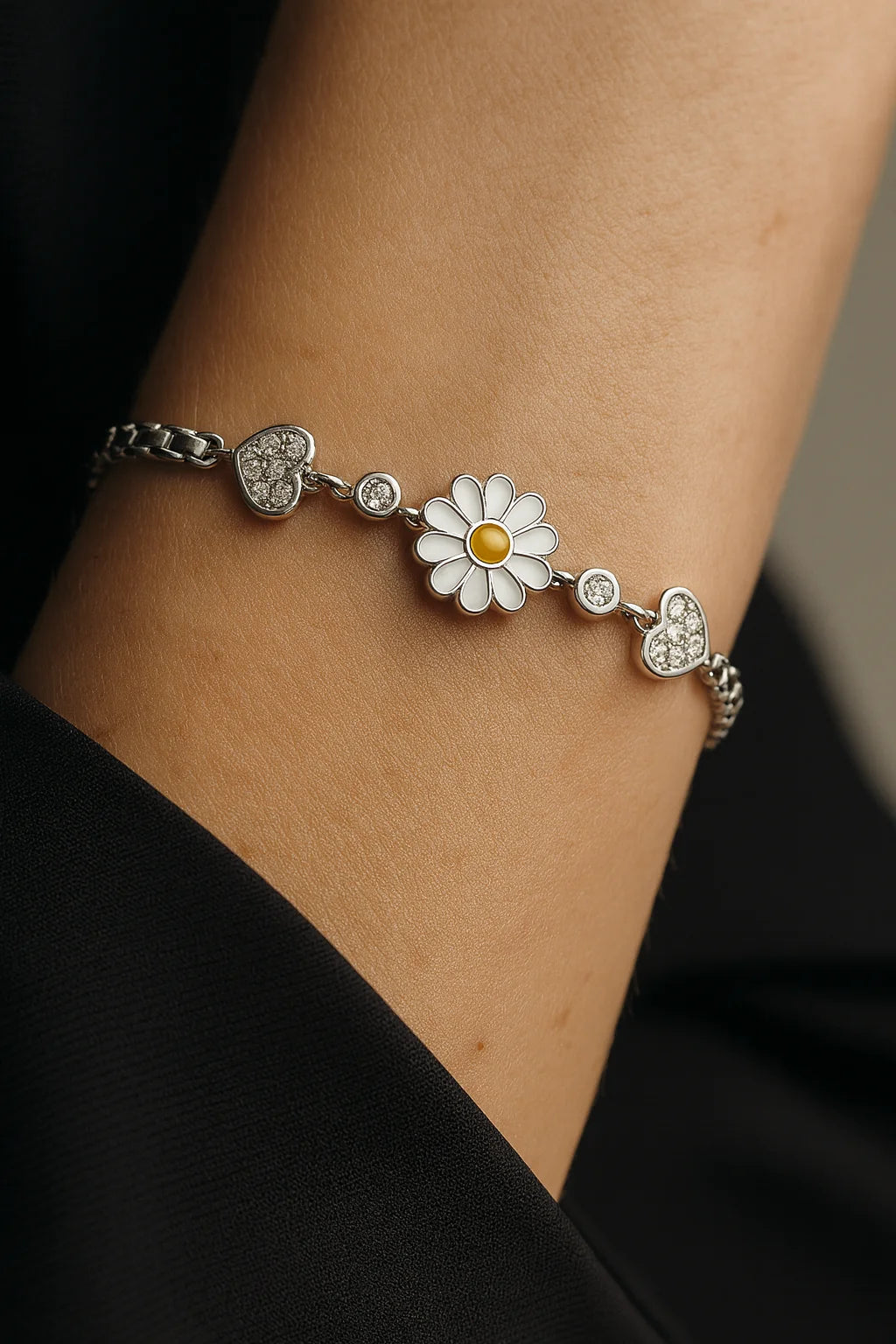 Blooming Hearts 925 Pure Silver Bracelet – A Dainty Symphony of Love & Light