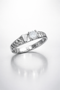 Premium Polished Silver Solitaire Rings – Elegant Textured Band with Round Cut Stone | Minimalist Engagement & Everyday Luxury Ring