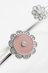 Pink Enamel Floral Open Cuff Bracelet in 925 Silver | Elegant Minimalist Flower