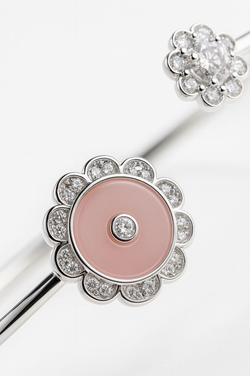 Pink Enamel Floral Open Cuff Bracelet in 925 Silver | Elegant Minimalist Flower