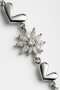 Premium 925 Sterling Silver Heart & Floral CZ Bracelet for Women | Elegant Adjustable Luxury Bracelet