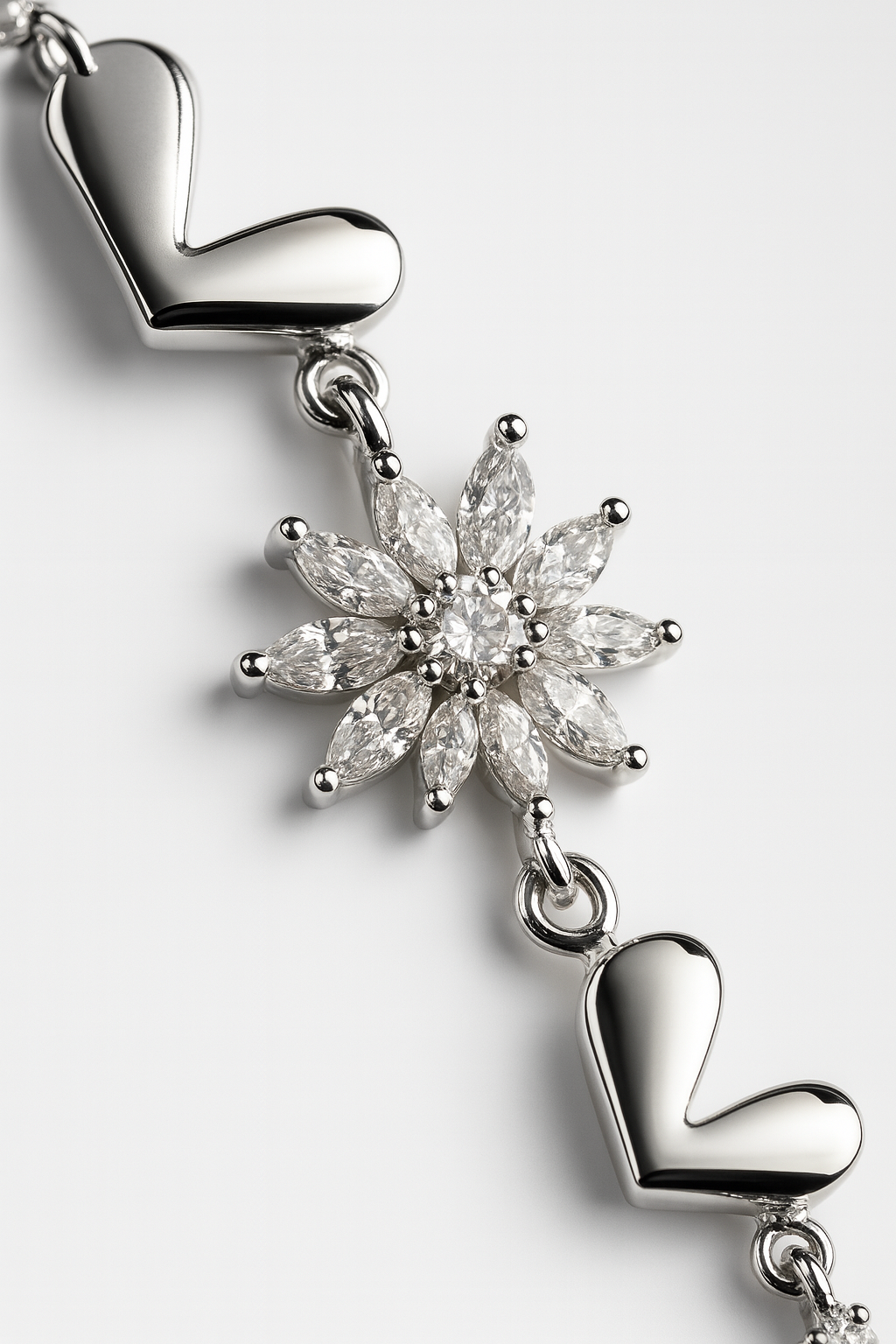 Premium 925 Sterling Silver Heart & Floral CZ Bracelet for Women | Elegant Adjustable Luxury Bracelet