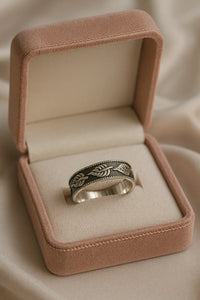 Whispering Forest Majesty — Oxidised 925 Silver Leaf Pattern Rings for Old Souls