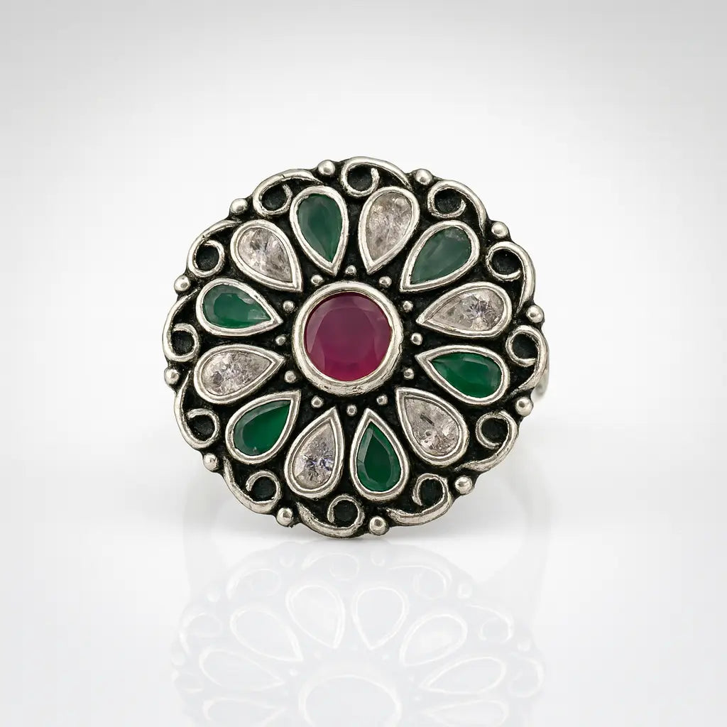 Enchanted Blossom — 925 Oxidised Silver Rings for Timeless Elegance