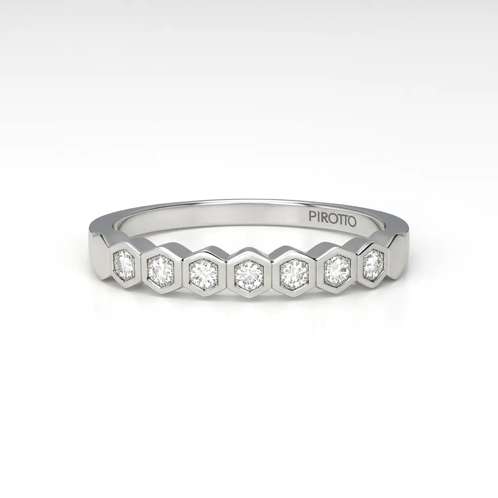 Hexagonal Sparkle—Stackable Silver Rings for Modern Sophistication