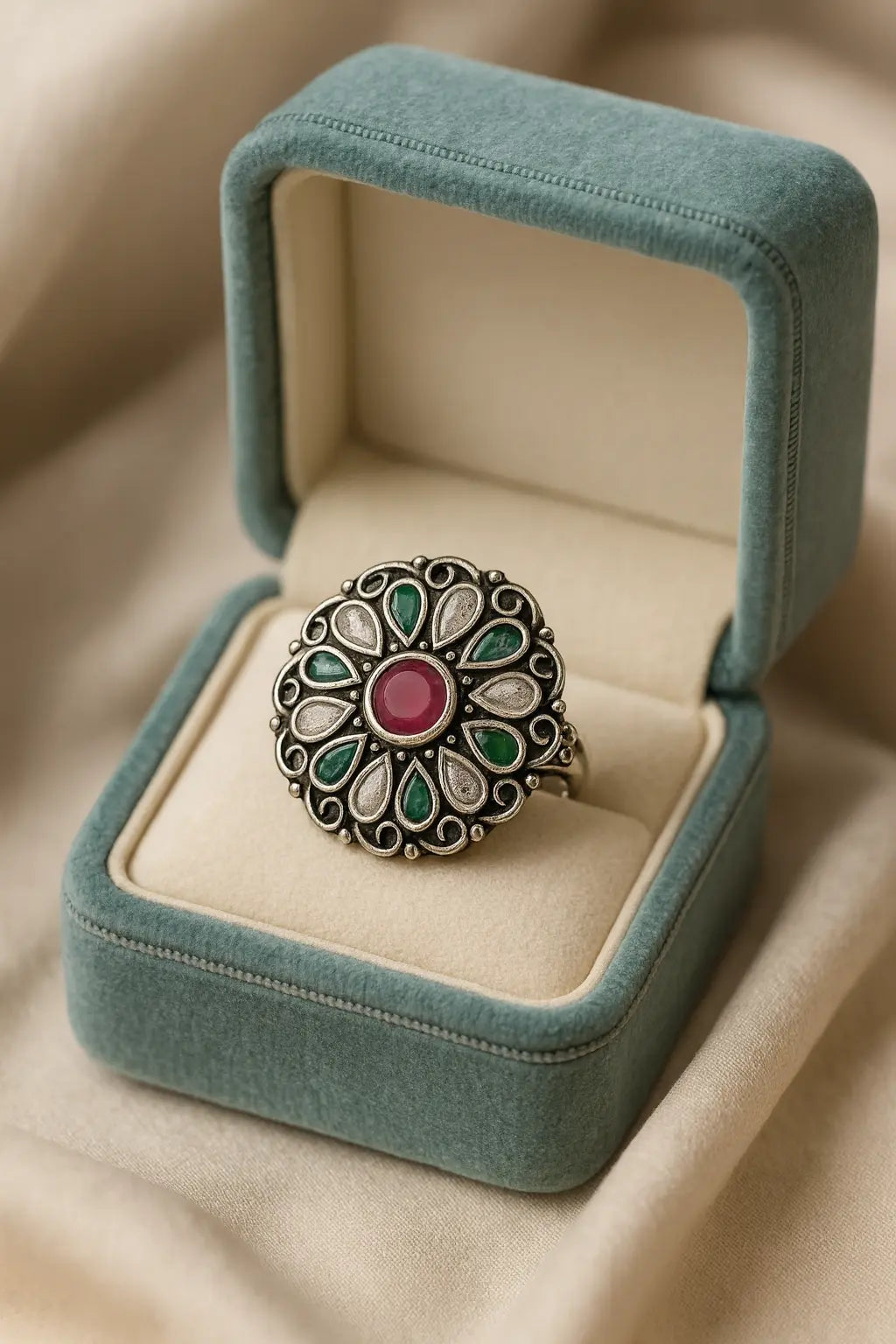 Enchanted Blossom — 925 Oxidised Silver Rings for Timeless Elegance