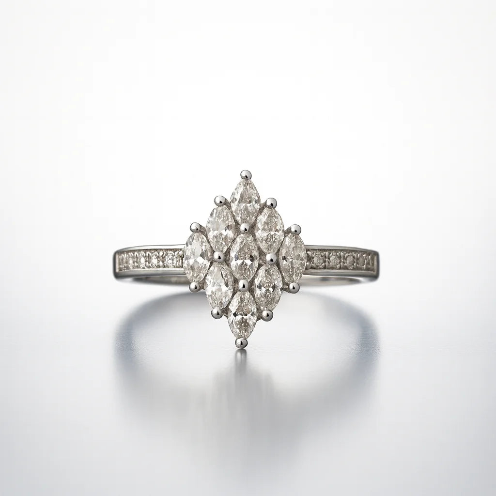Celestial Radiance — 925 Silver Marquise Diamond Rings for Transcendent Beauty