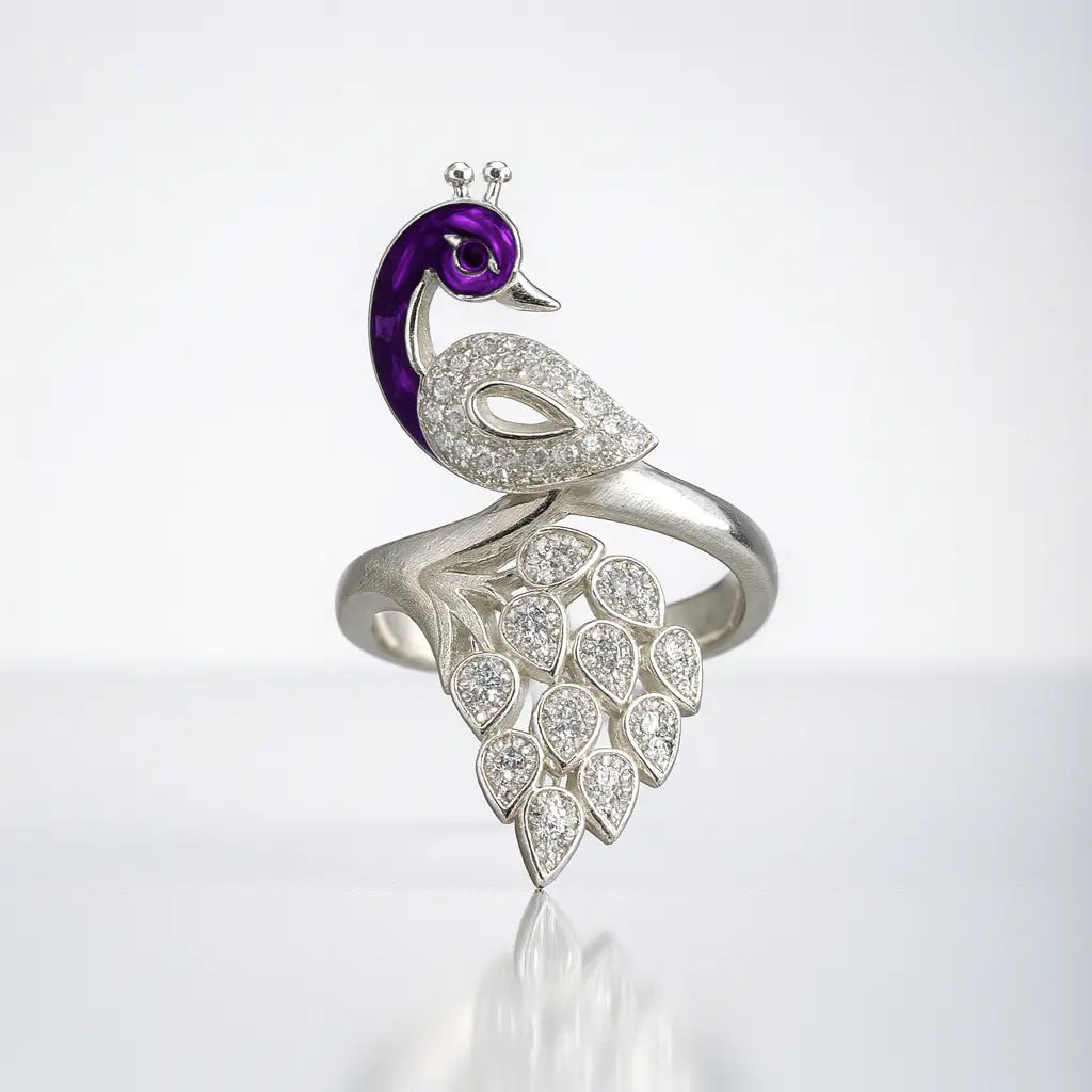 Majestic Peacock Elegance — 925 Silver Rings for a Graceful Statement