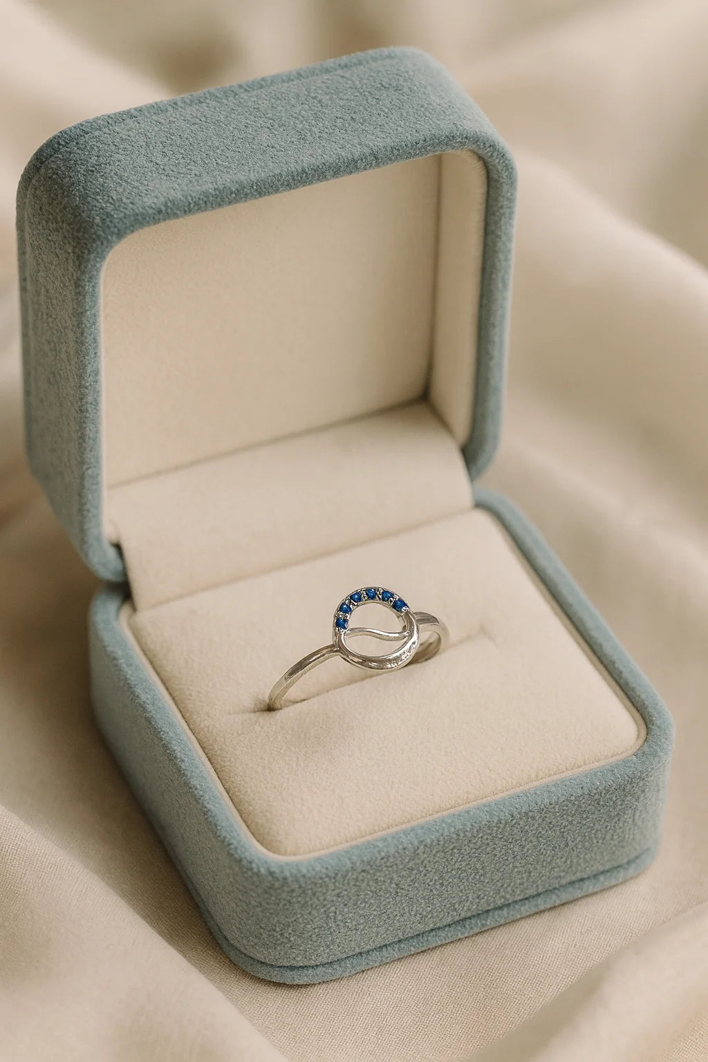Ocean Whisper Halo — 925 Silver Sapphire Diamond Rings for Tides of Hidden Courage