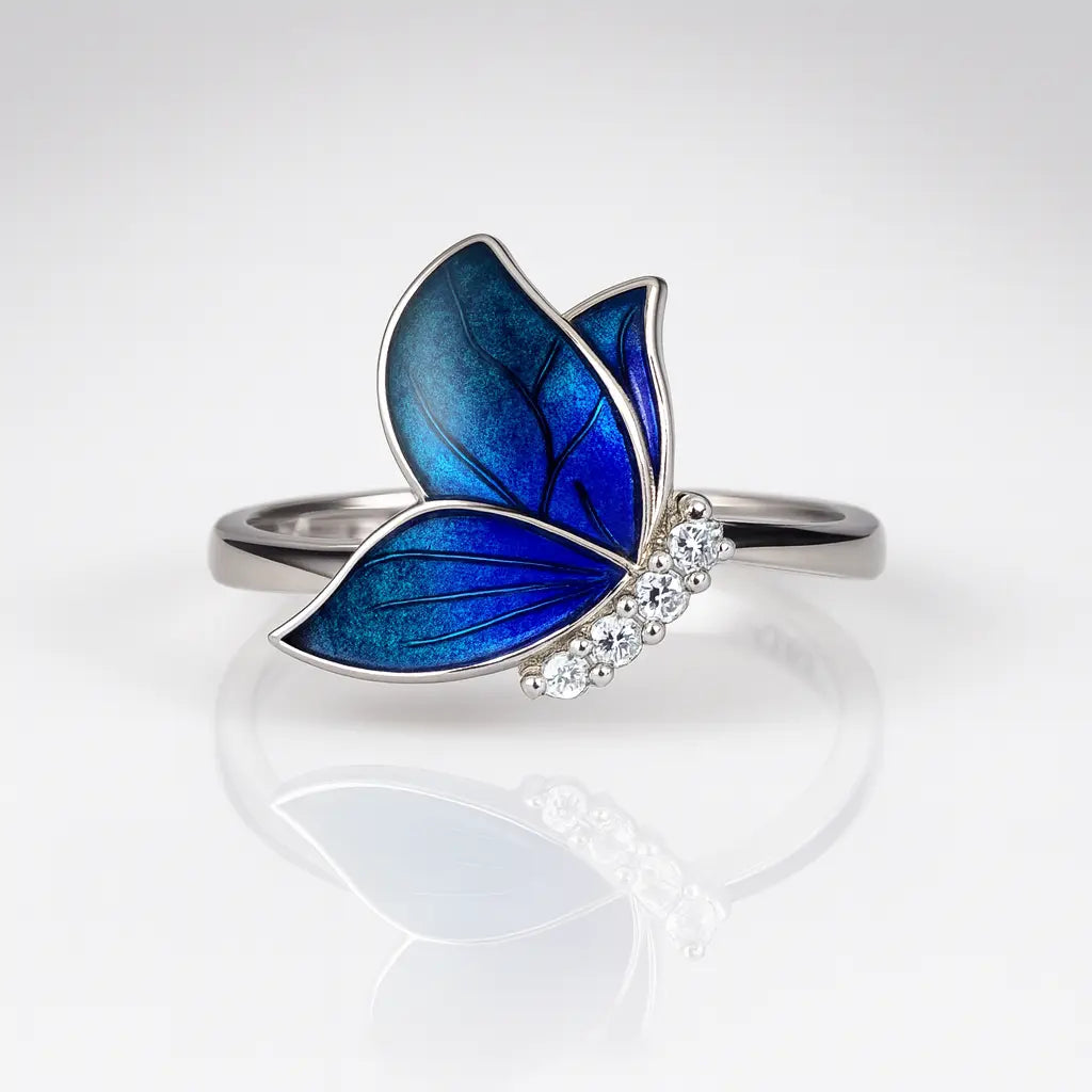 Enchanted Azure Butterfly — 925 Silver Rings for Whimsical Elegance