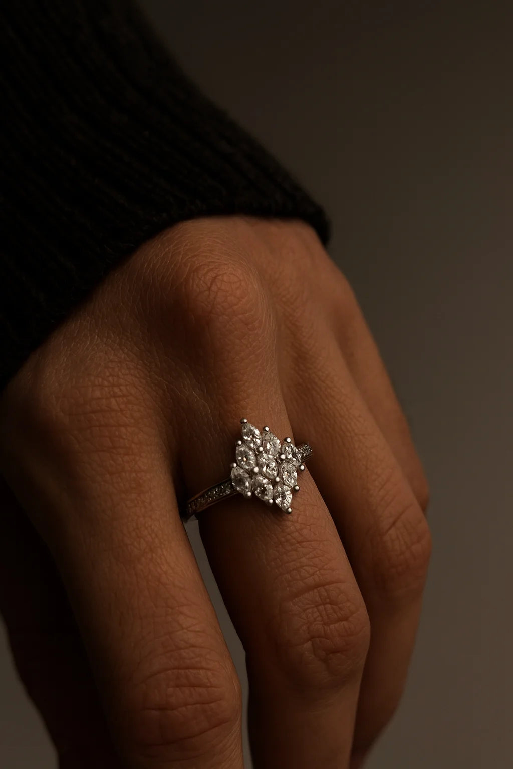 Celestial Radiance — 925 Silver Marquise Diamond Rings for Transcendent Beauty