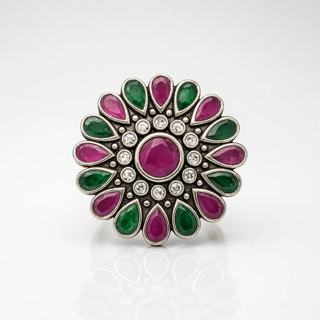 The Enchanted Blossom — 925 Silver Floral Rings for Vibrant Elegance