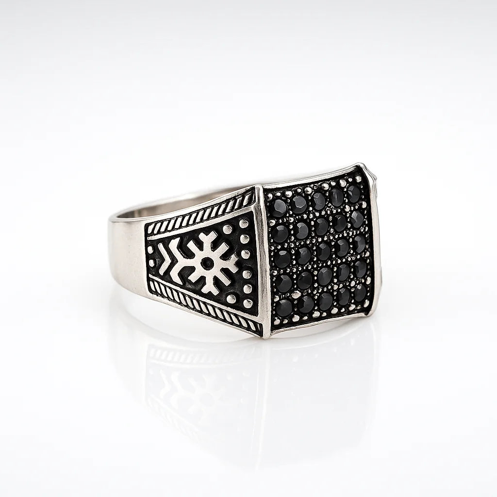 Nightshield Monarch — 925 Oxidised Silver Black Stone Rings for Quiet Authority