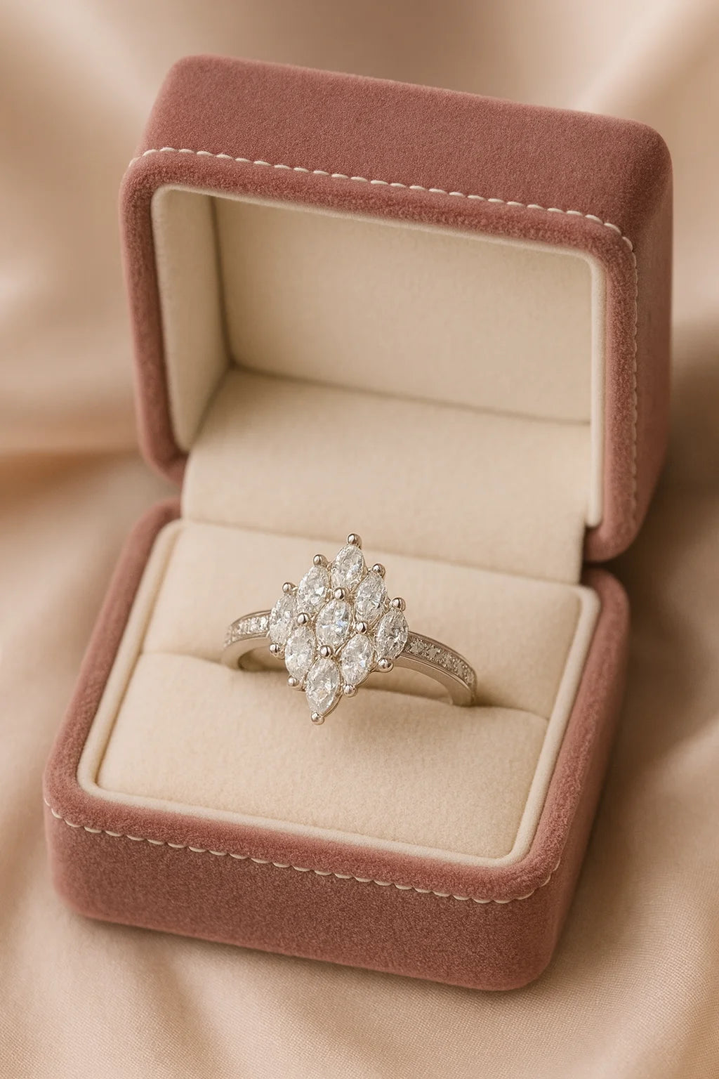 Celestial Radiance — 925 Silver Marquise Diamond Rings for Transcendent Beauty