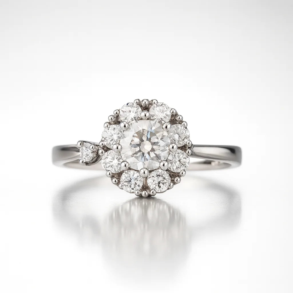 Eternal Radiance Bloom — 925 Silver Diamond Halo Rings for Promises in Full Light