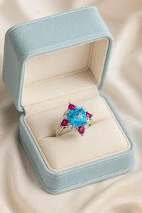 Oceanic — 925 Silver Rings with Blue Topaz & Ruby Elegance