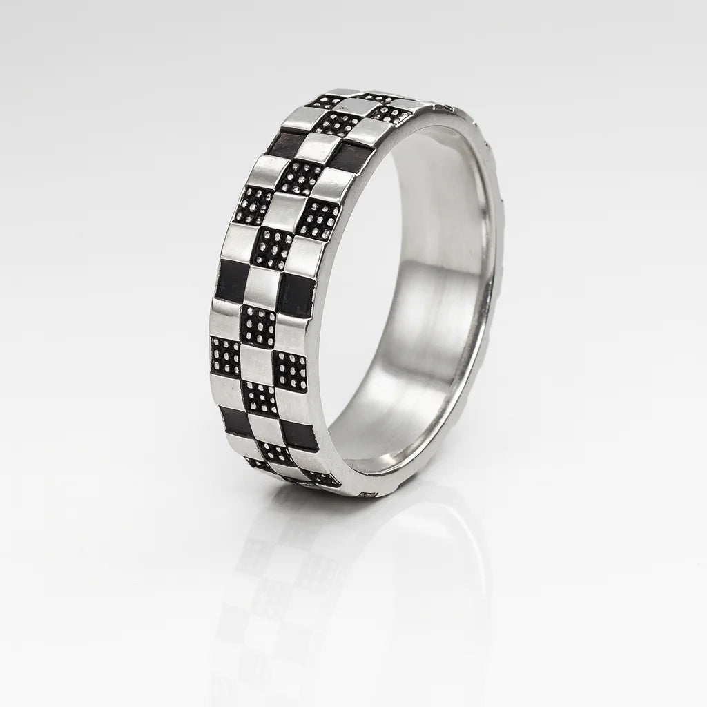 Midnight Checkmate Glory — Oxidised 925 Silver Statement Rings for Bold Souls