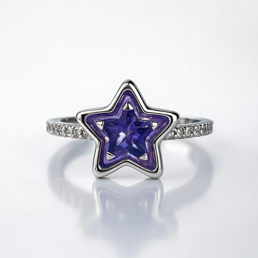 Stardream Amethyst Starburst — 925 Silver Diamond Amethyst Rings for Secret Wishes