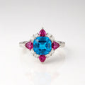 Oceanic — 925 Silver Rings with Blue Topaz & Ruby Elegance