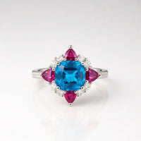 Oceanic — 925 Silver Rings with Blue Topaz & Ruby Elegance