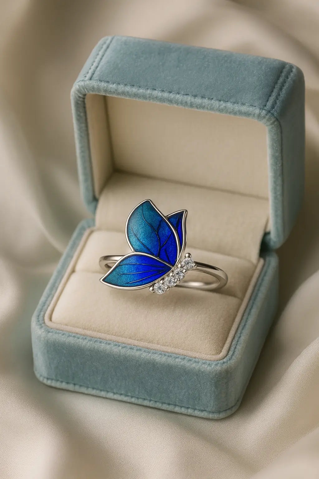 Enchanted Azure Butterfly — 925 Silver Rings for Whimsical Elegance