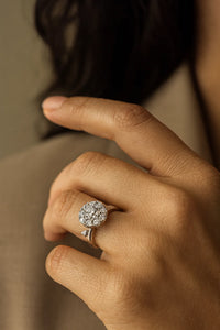 Eternal Radiance Bloom — 925 Silver Diamond Halo Rings for Promises in Full Light