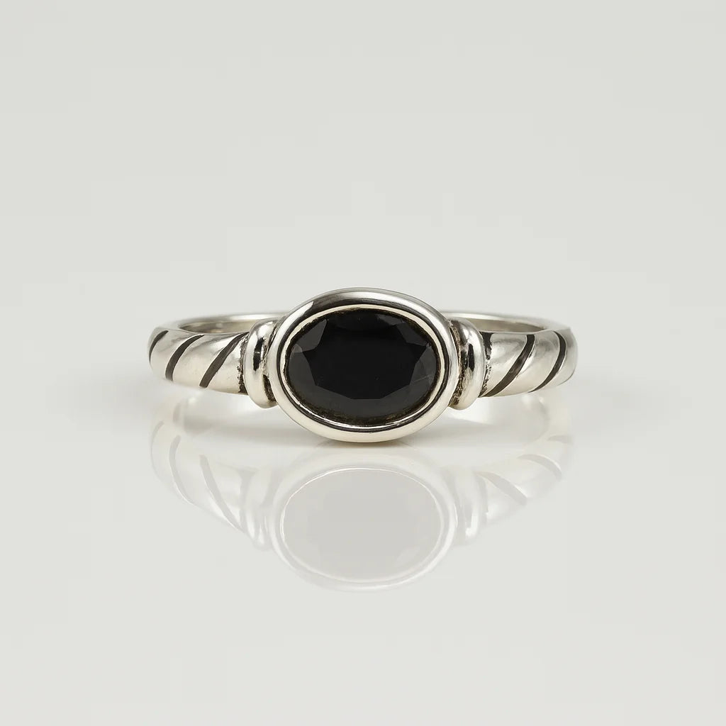 Midnight Enigma — 925 Silver Black Stone Rings for Mysterious Elegance
