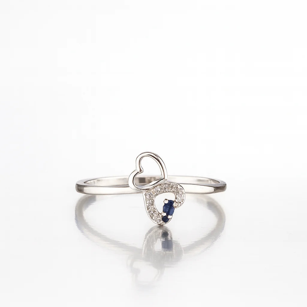 Midnight Promise Duet — 925 Silver Sapphire Diamond Heart Rings for Quiet Vows