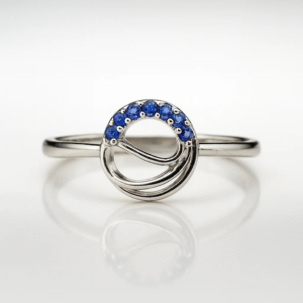 Ocean Whisper Halo — 925 Silver Sapphire Diamond Rings for Tides of Hidden Courage