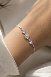 Blooming Hearts 925 Pure Silver Bracelet – A Dainty Symphony of Love & Light