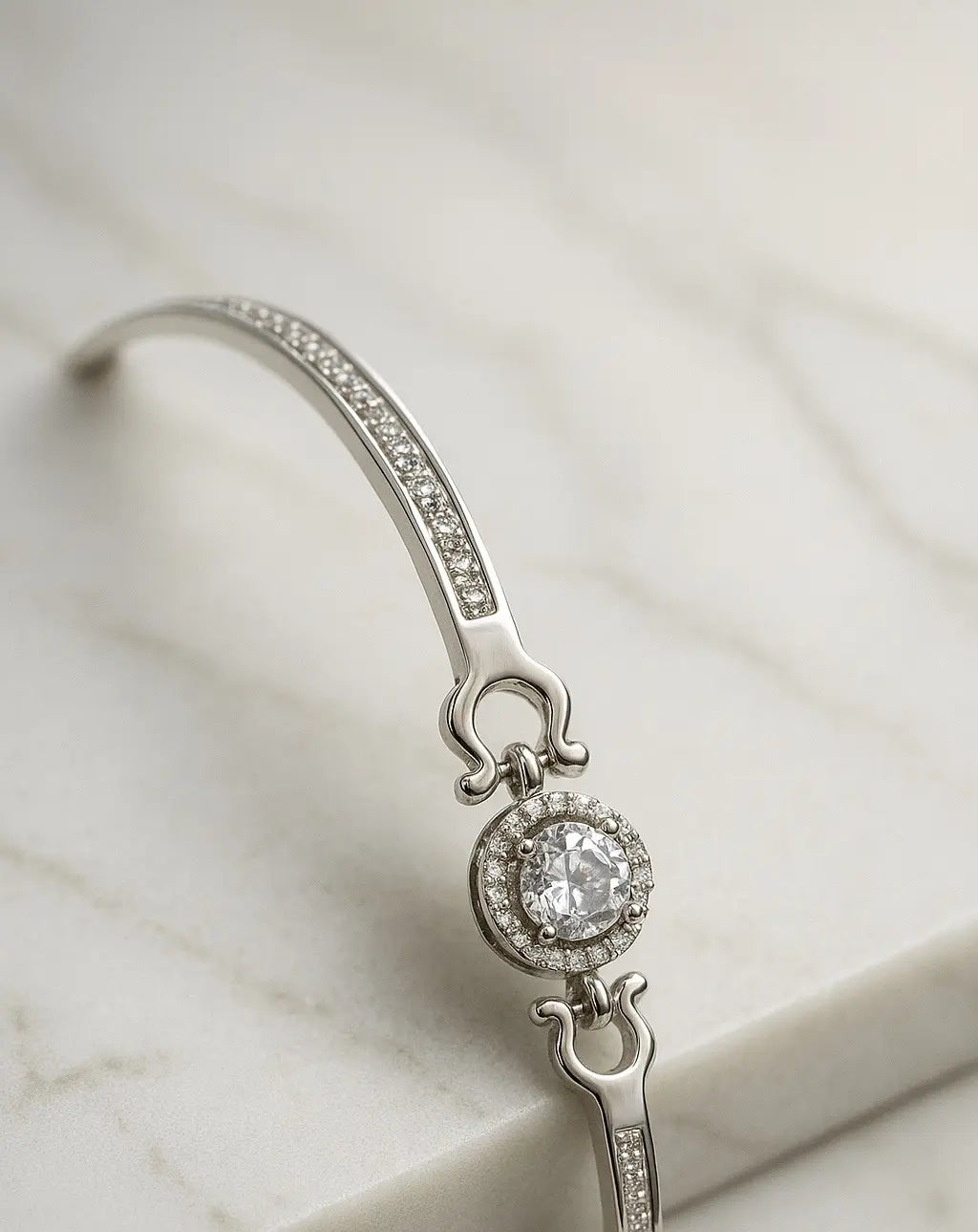 Pure 925 Silver Bracelet with Solitaire Center Stone & Pavé Detailing