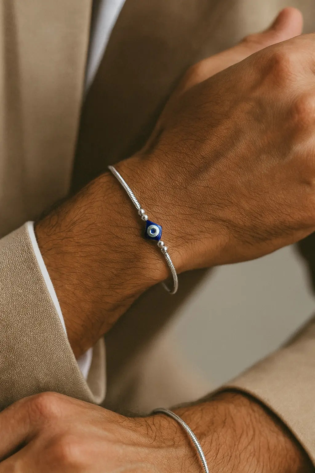 Premium Silver Evil Eye  Protection Unisex Bracelet – Minimal, Modern & Elegant