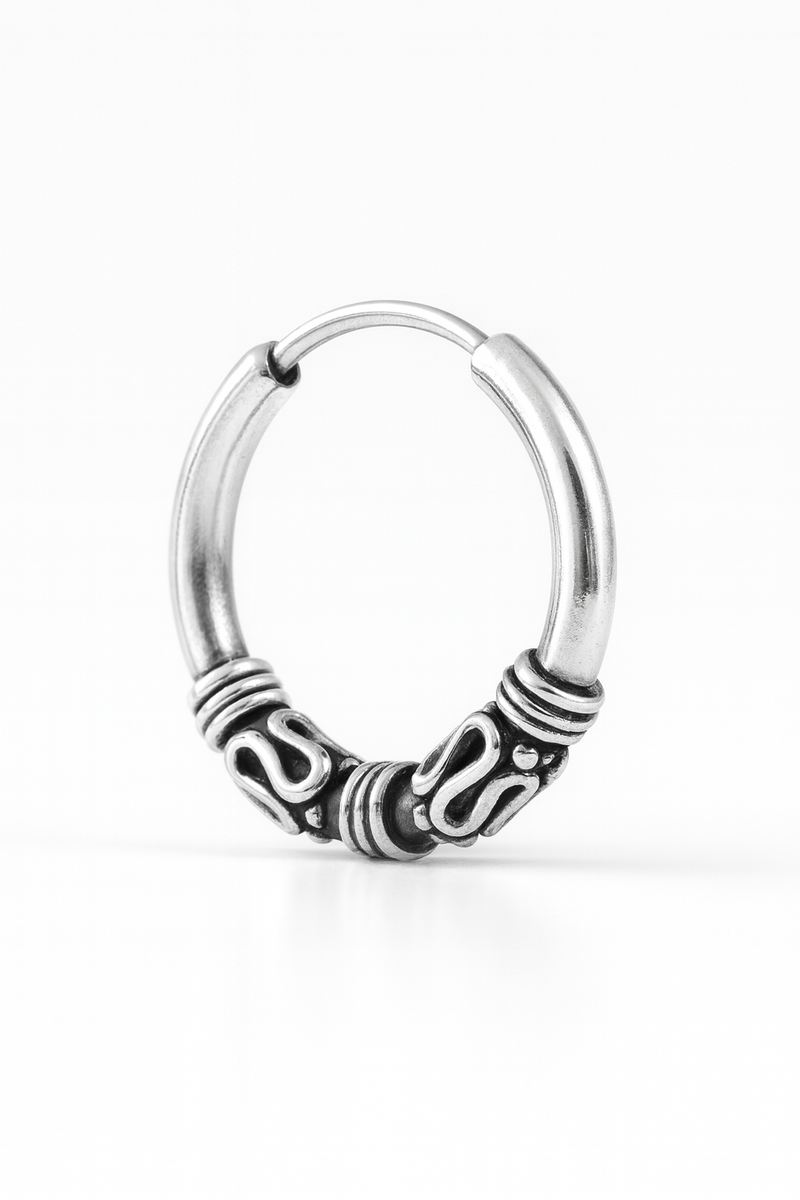 925 Pure Silver Bali Stylish Oxidized Silver Round Earrings Unisex