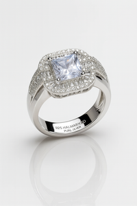 925 Hallmarked Silver Cushion-Cut Halo Engagement Ring | Premium Zircon Bridal & Anniversary Rings for Men