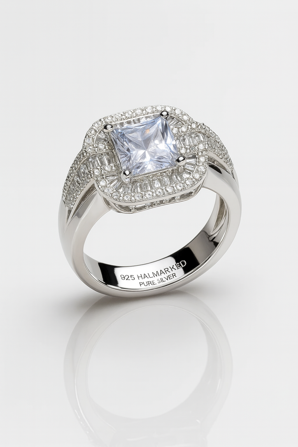 925 Hallmarked Silver Cushion-Cut Halo Engagement Ring | Premium Zircon Bridal & Anniversary Rings for Men