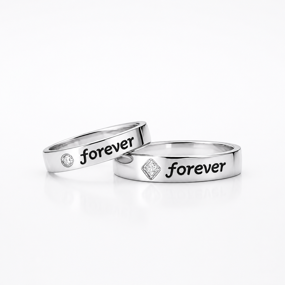 Forever Etched Vowbands — 925 Silver Diamond Couple Rings for Unbroken Promises