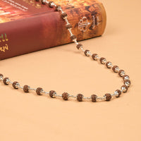 925 Sterling Silver Capped Rudraksha Mala | 5 Mukhi Rudraksh Mala with Silver Caps | Certified Spiritual Japa Mala for Meditation & Prayer
