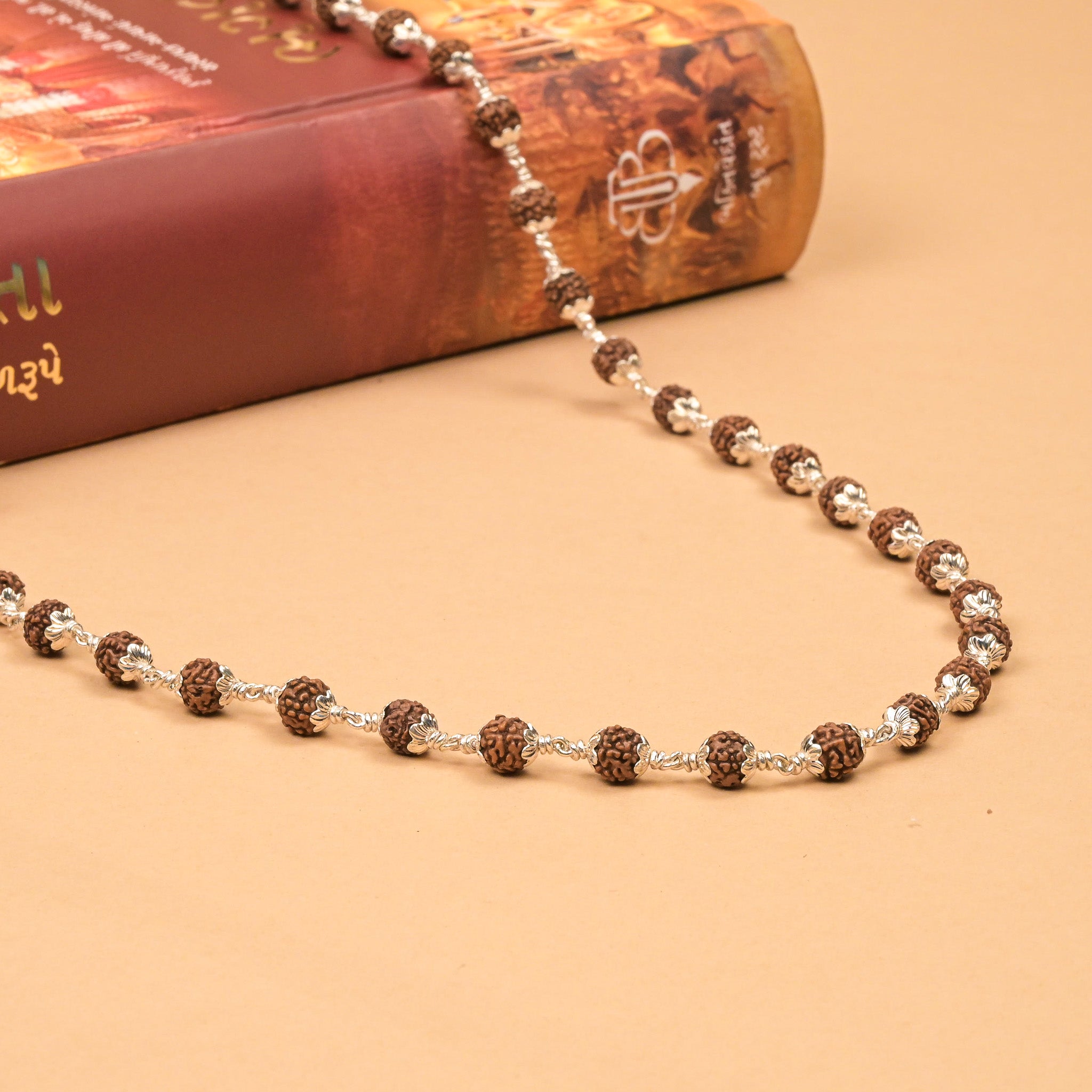 925 Sterling Silver Capped Rudraksha Mala | 5 Mukhi Rudraksh Mala with Silver Caps | Certified Spiritual Japa Mala for Meditation & Prayer