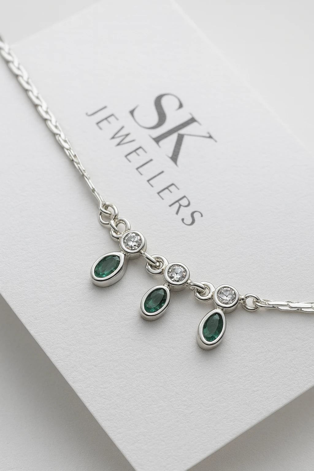 Enchanted Forest 925 Silver Anklet with Emerald Green and Crystal Glow