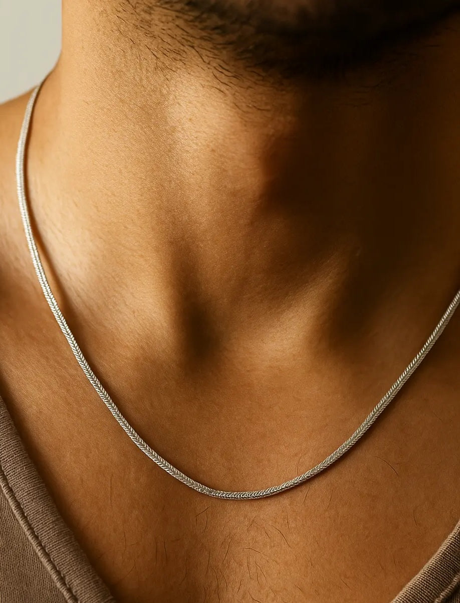 Men’s Premium Silver Herringbone Chain – Minimalist Everyday Jewelry