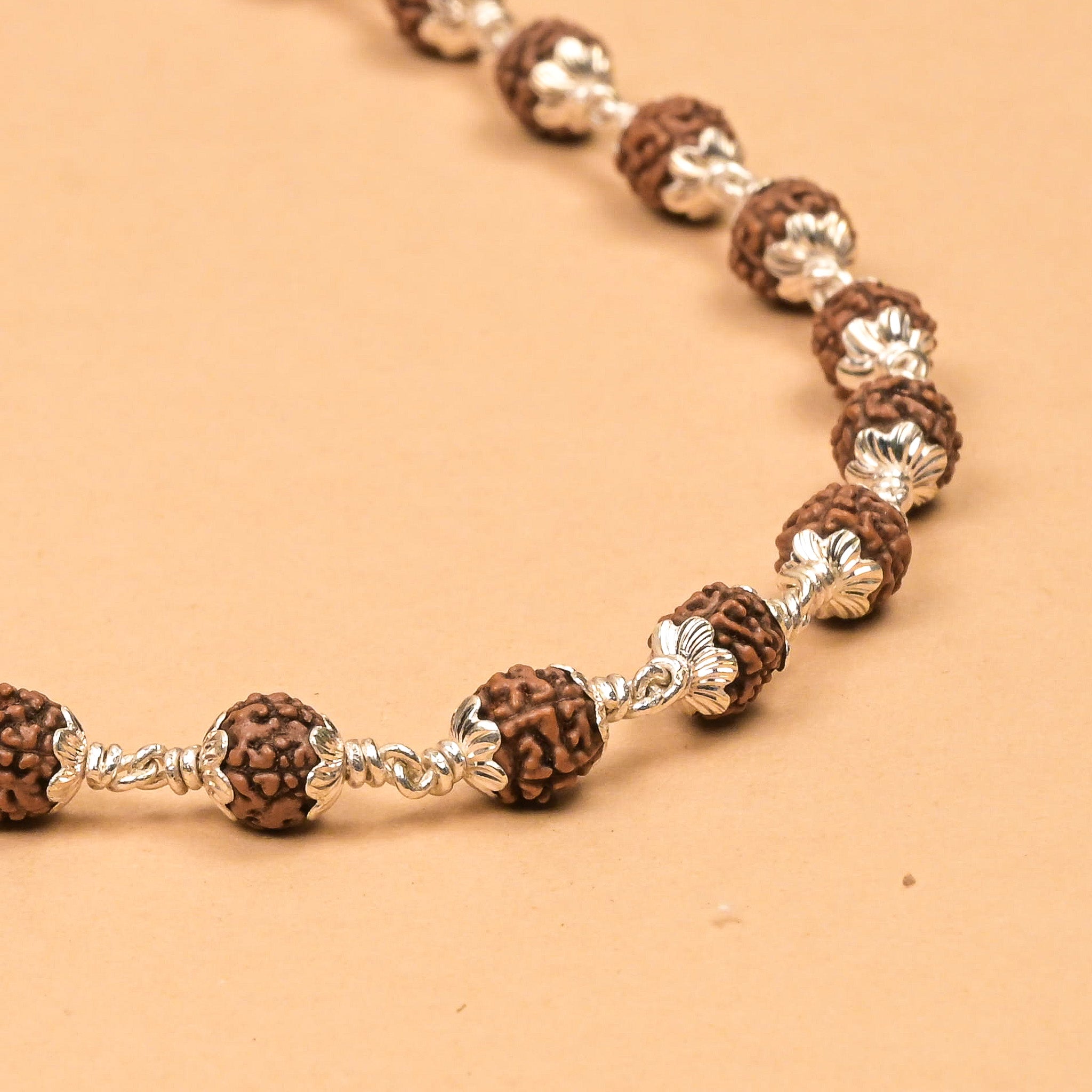 925 Sterling Silver Capped Rudraksha Mala | 5 Mukhi Rudraksh Mala with Silver Caps | Certified Spiritual Japa Mala for Meditation & Prayer