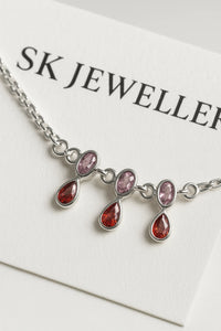 Twilight Blush 925 Silver Anklet with Rose and Ember Gemstone Charms