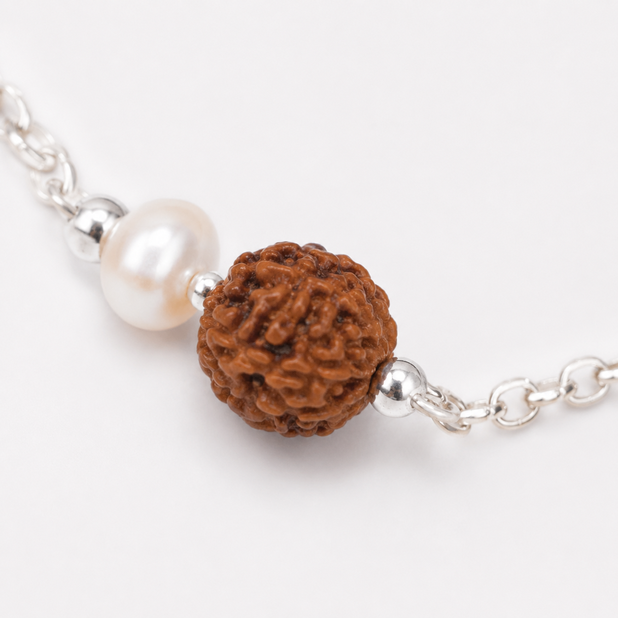Silver Water Pearl & 5 Mukhi Rudraksh Bracelet | Minimal Spiritual Bracelet