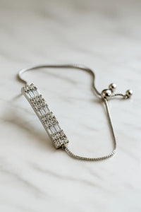 Pure 925 Silver Baguette & Solitaire Adjustable Bracelet – Luxury Sparkling Bar Design