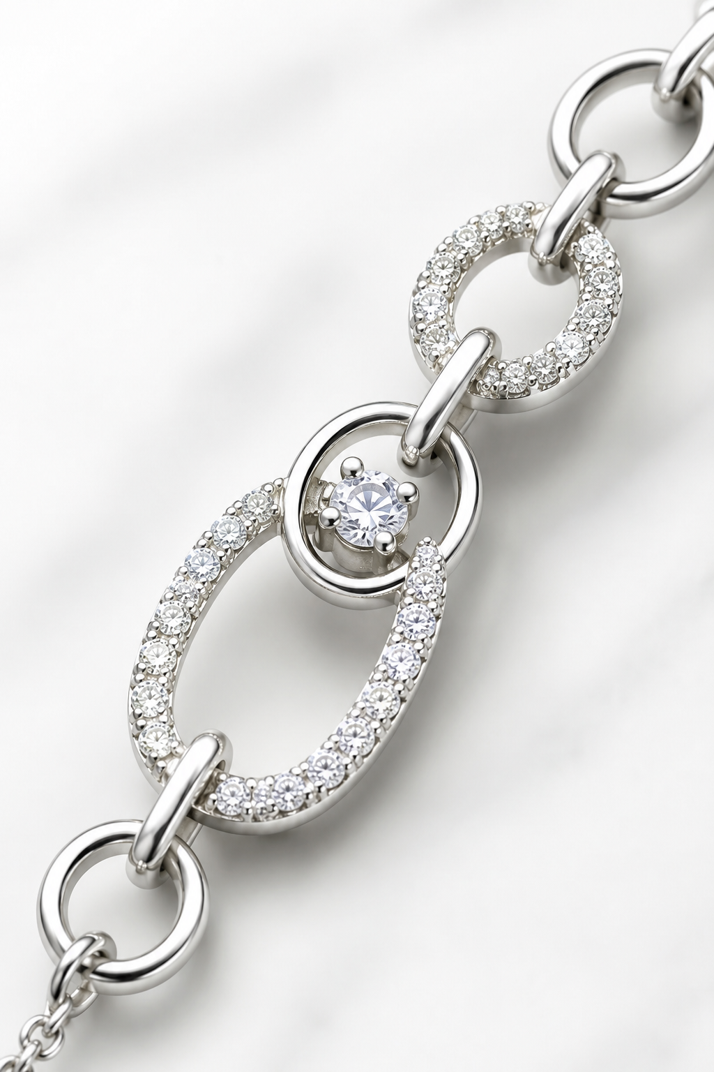 Premium 925 Sterling Silver Link Bracelet with Dainty Zircon Stone – Elegant Minimalist Jewelry