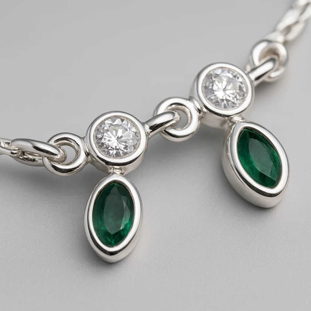 Enchanted Forest 925 Silver Anklet with Emerald Green and Crystal Glow
