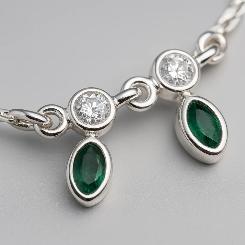 Enchanted Forest 925 Silver Anklet with Emerald Green and Crystal Glow